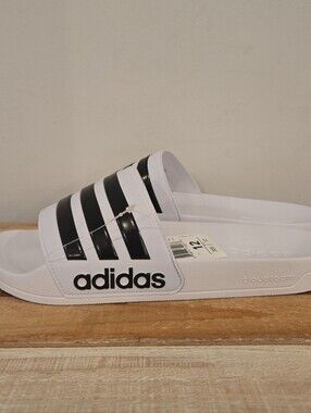 Adilette Shower Men's Slip On Slides White/Core Black  New With Tags